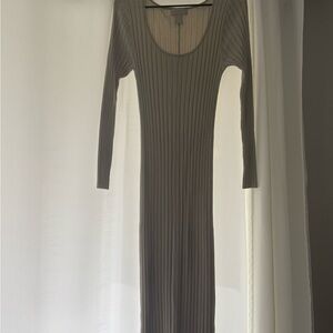 H&M Olive Ribbed Long Sleeve Maxi Dress